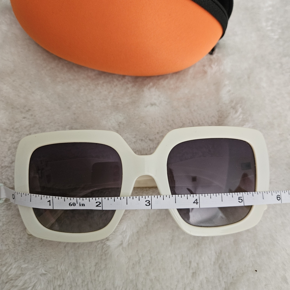 NEW PNT Sunglasses Square Ivory Geometric Chunky 70s Neutral Oversized White - Picture 8 of 8
